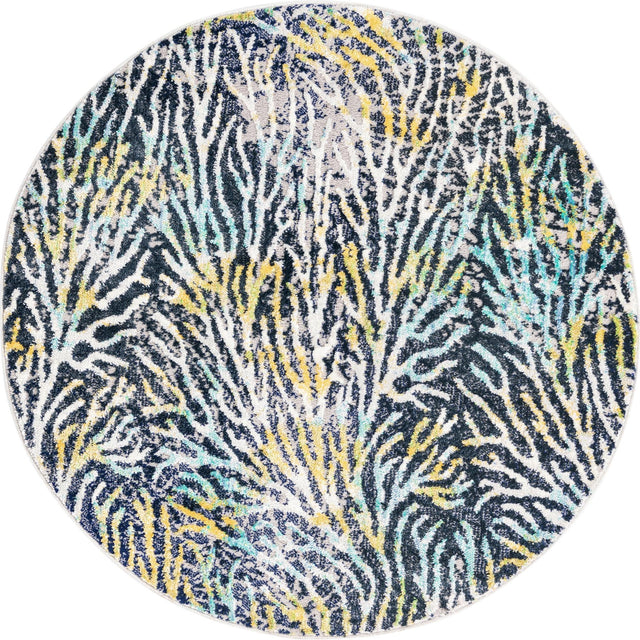 Blue 4' x 4' Ariel Round Area Rug 70% Polypropylene & 30% Polyester Easy Clean Living Room Bedroom Dining Office Carpet for Sale at Rug Engine