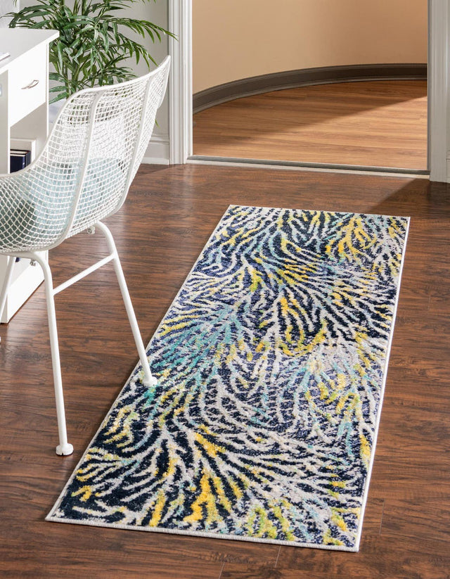 Blue 2' x 6' Ariel Runner Area Rug 70% Polypropylene & 30% Polyester Easy Clean Living Room Bedroom Dining Office Carpet for Sale at Rug Engine