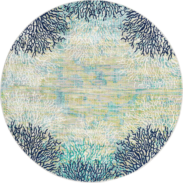Blue 7' x 7' Ariel Round Area Rug 70% Polypropylene & 30% Polyester Easy Clean Living Room Bedroom Dining Office Carpet for Sale at Rug Engine