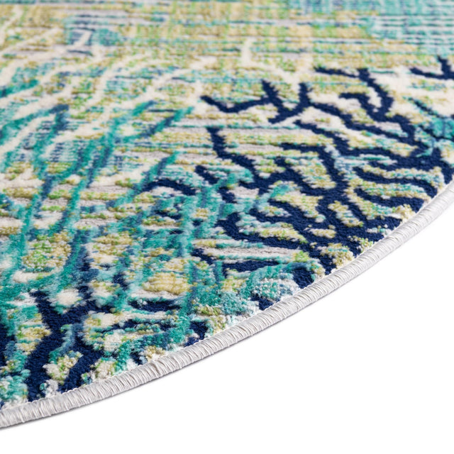 Blue 7' x 7' Ariel Round Area Rug 70% Polypropylene & 30% Polyester Easy Clean Living Room Bedroom Dining Office Carpet for Sale at Rug Engine