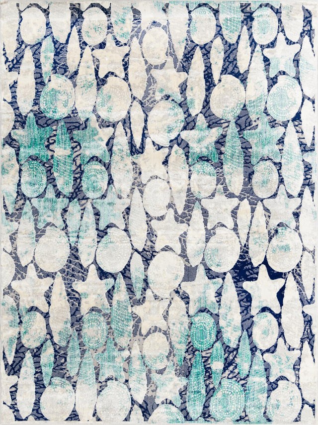 Blue 9' x 12' Ariel Rectangle Area Rug 70% Polypropylene & 30% Polyester Easy Clean Living Room Bedroom Dining Office Carpet for Sale at Rug Engine