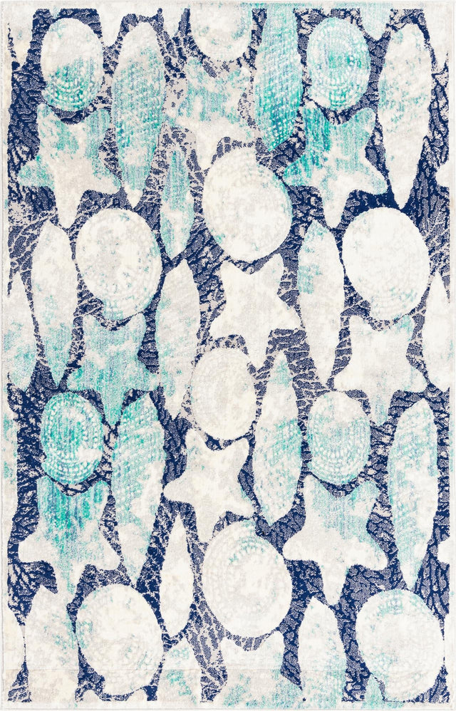 Blue 5' 3 x 8' Ariel Rectangle Area Rug 70% Polypropylene & 30% Polyester Easy Clean Living Room Bedroom Dining Office Carpet for Sale at Rug Engine