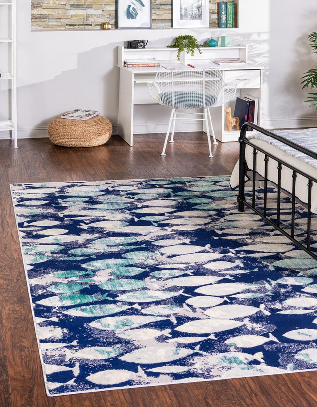 Blue 9' x 12' Ariel Rectangle Area Rug 70% Polypropylene & 30% Polyester Easy Clean Living Room Bedroom Dining Office Carpet for Sale at Rug Engine