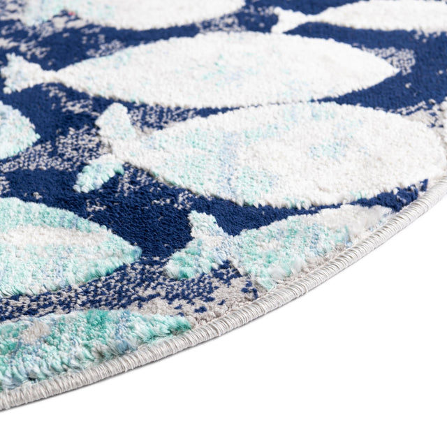 Blue 4' x 4' Ariel Round Area Rug 70% Polypropylene & 30% Polyester Easy Clean Living Room Bedroom Dining Office Carpet for Sale at Rug Engine
