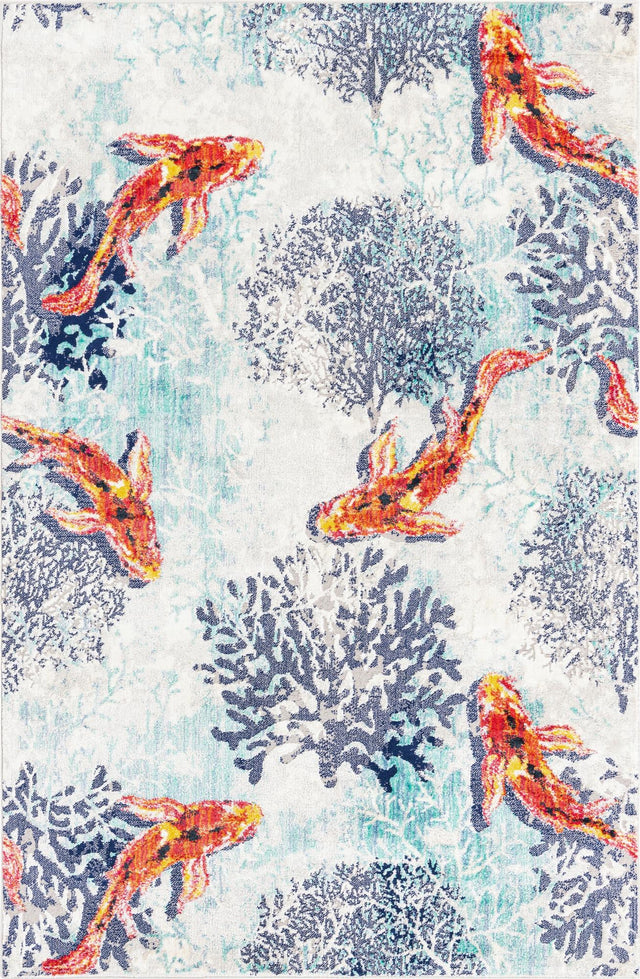 Multicolor 5' 3 x 8' Ariel Rectangle Area Rug 70% Polypropylene & 30% Polyester Easy Clean Living Room Bedroom Dining Office Carpet for Sale at Rug Engine