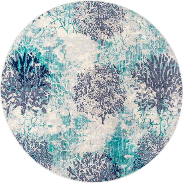Blue 7' x 7' Ariel Round Area Rug 70% Polypropylene & 30% Polyester Easy Clean Living Room Bedroom Dining Office Carpet for Sale at Rug Engine