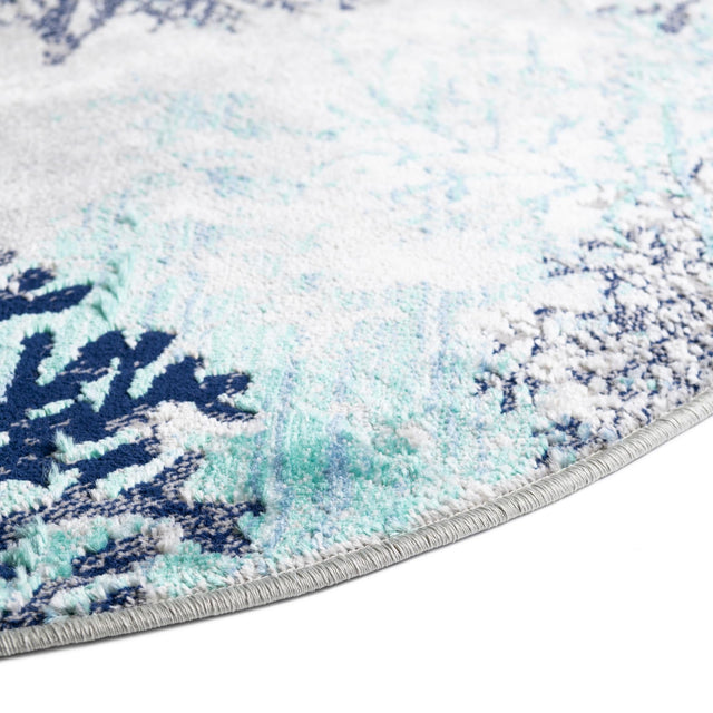 Blue 7' x 7' Ariel Round Area Rug 70% Polypropylene & 30% Polyester Easy Clean Living Room Bedroom Dining Office Carpet for Sale at Rug Engine