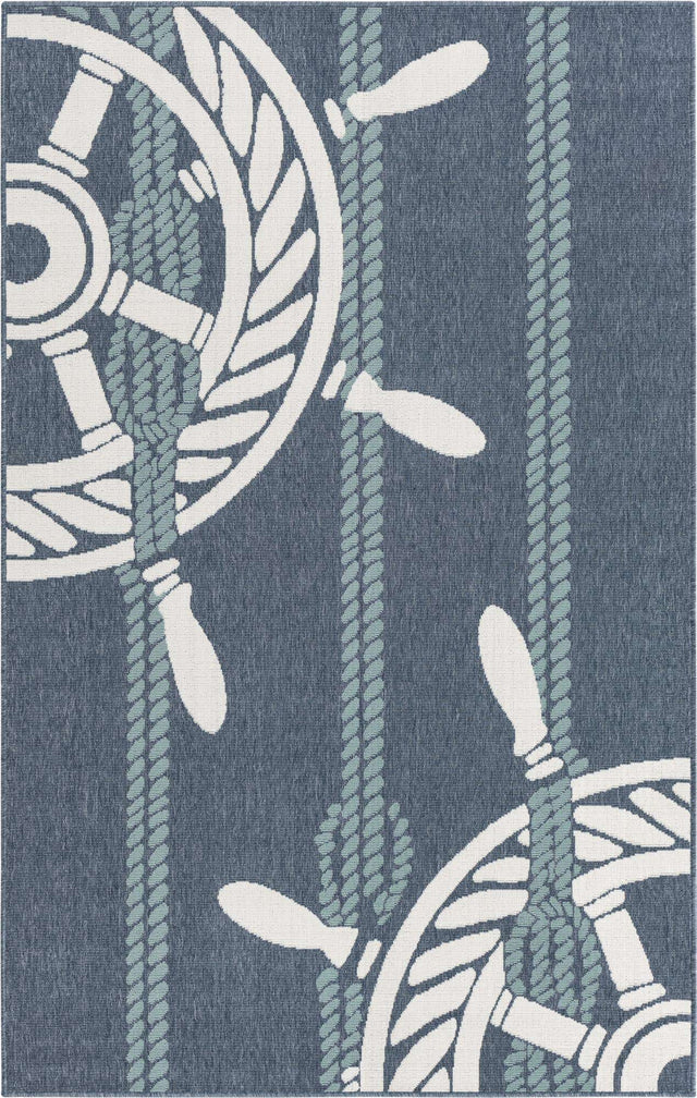Navy Blue 5' 3 x 8' Outdoor Coastal Rectangle Area Rug Weather Resistant for Patio, Deck, Terrace, Balcony, Porch 100% Polypropylene Coastal Decor Carpet for Sale at Rug Engine