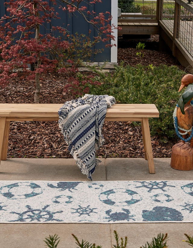 Ivory 2' x 8' Outdoor Coastal Runner Area Rug Weather Resistant for Patio, Deck, Terrace, Balcony, Porch 100% Polypropylene Coastal Decor Carpet for Sale at Rug Engine