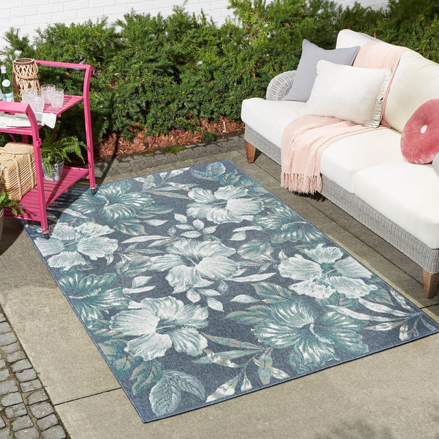 Blue 9' x 12' Outdoor Coastal Rectangle Area Rug Weather Resistant for Patio, Deck, Terrace, Balcony, Porch 100% Polypropylene Coastal Decor Carpet for Sale at Rug Engine