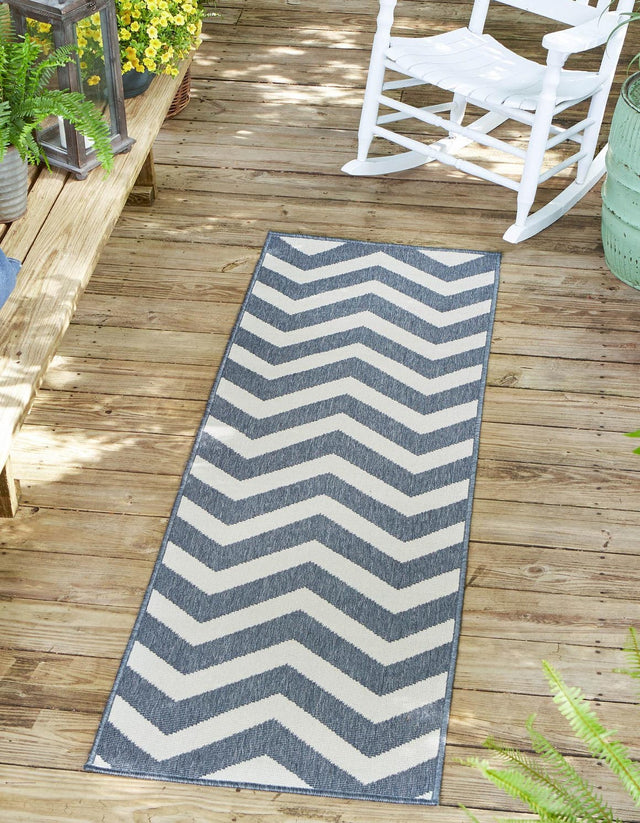 Navy Blue 2' x 8' Outdoor Coastal Runner Area Rug Weather Resistant for Patio, Deck, Terrace, Balcony, Porch 100% Polypropylene Coastal Decor Carpet for Sale at Rug Engine