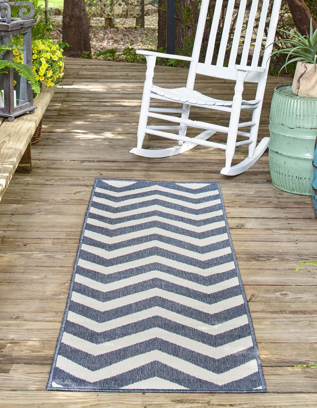 Navy Blue 2' x 8' Outdoor Coastal Runner Area Rug Weather Resistant for Patio, Deck, Terrace, Balcony, Porch 100% Polypropylene Coastal Decor Carpet for Sale at Rug Engine