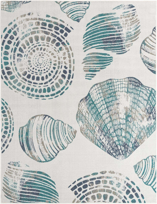 Ivory 7' 10 x 10' Outdoor Coastal Rectangle Area Rug Weather Resistant for Patio, Deck, Terrace, Balcony, Porch 100% Polypropylene Coastal Decor Carpet for Sale at Rug Engine