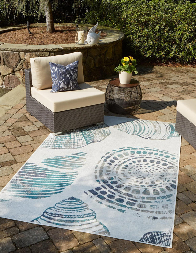 Ivory 2' x 3' 1 Outdoor Coastal Rectangle Area Rug Weather Resistant for Patio, Deck, Terrace, Balcony, Porch 100% Polypropylene Coastal Decor Carpet for Sale at Rug Engine