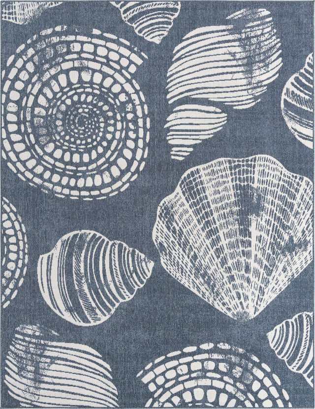 Navy Blue 7' 10 x 10' Outdoor Coastal Rectangle Area Rug Weather Resistant for Patio, Deck, Terrace, Balcony, Porch 100% Polypropylene Coastal Decor Carpet for Sale at Rug Engine