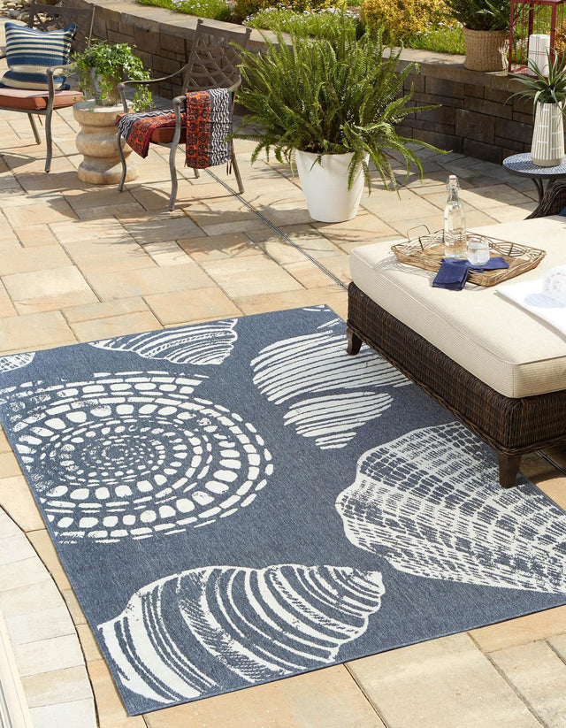 Navy Blue 9' x 12' Outdoor Coastal Rectangle Area Rug Weather Resistant for Patio, Deck, Terrace, Balcony, Porch 100% Polypropylene Coastal Decor Carpet for Sale at Rug Engine