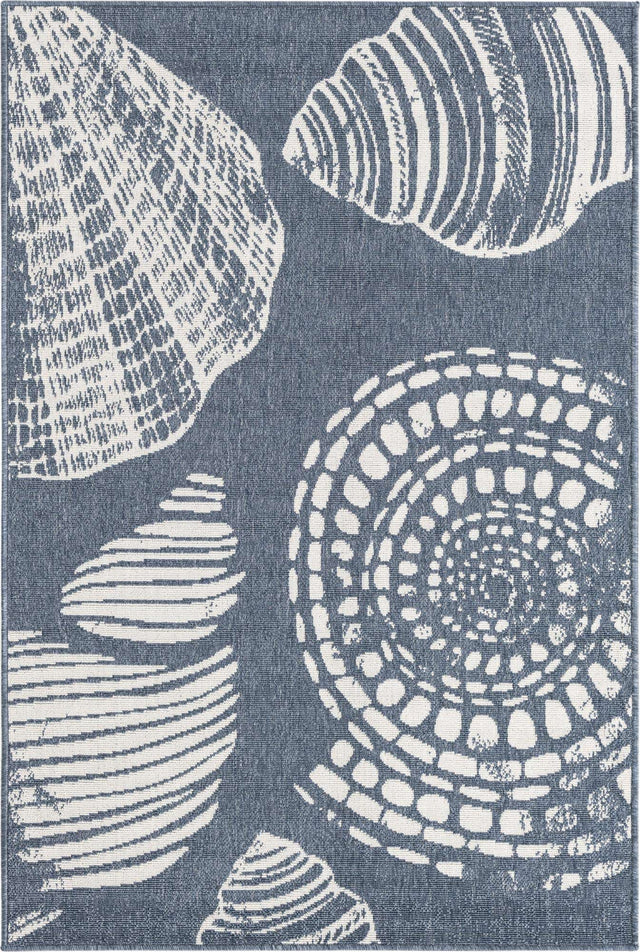 Navy Blue 4' x 6' Outdoor Coastal Rectangle Area Rug Weather Resistant for Patio, Deck, Terrace, Balcony, Porch 100% Polypropylene Coastal Decor Carpet for Sale at Rug Engine