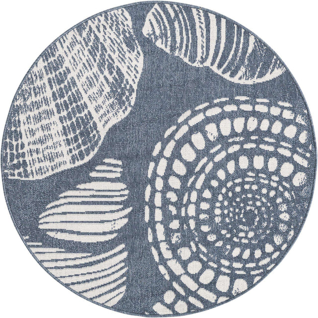 Navy Blue 4' x 4' Outdoor Coastal Round Area Rug Weather Resistant for Patio, Deck, Terrace, Balcony, Porch 100% Polypropylene Coastal Decor Carpet for Sale at Rug Engine