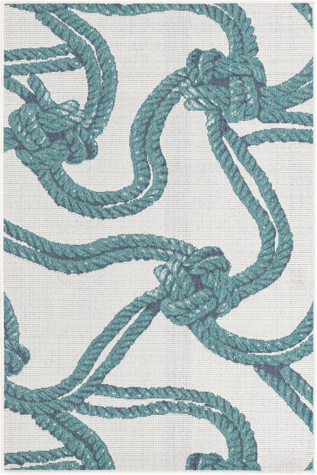 Ivory 4' x 6' Outdoor Coastal Rectangle Area Rug Weather Resistant for Patio, Deck, Terrace, Balcony, Porch 100% Polypropylene Coastal Decor Carpet for Sale at Rug Engine