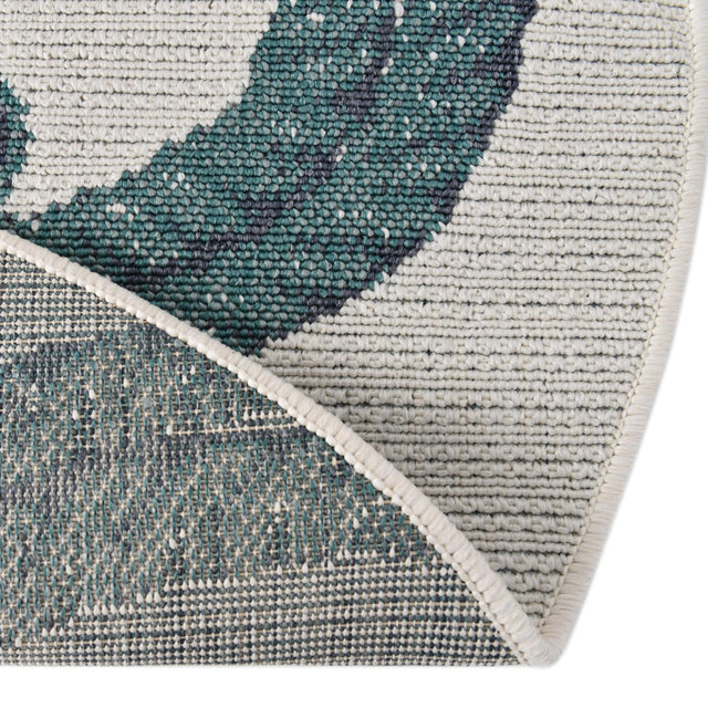 Ivory 4' x 4' Outdoor Coastal Round Area Rug Weather Resistant for Patio, Deck, Terrace, Balcony, Porch 100% Polypropylene Coastal Decor Carpet for Sale at Rug Engine