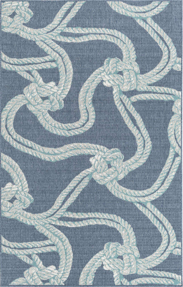 Navy Blue 5' 3 x 8' Outdoor Coastal Rectangle Area Rug Weather Resistant for Patio, Deck, Terrace, Balcony, Porch 100% Polypropylene Coastal Decor Carpet for Sale at Rug Engine