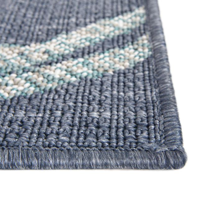 Navy Blue 7' 10 x 7' 10 Outdoor Coastal Square Area Rug Weather Resistant for Patio, Deck, Terrace, Balcony, Porch 100% Polypropylene Coastal Decor Carpet for Sale at Rug Engine