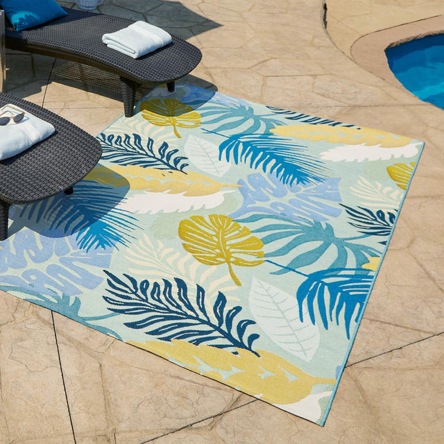 Multicolor 7' 10 x 10' Outdoor Botanical Rectangle Area Rug Weather Resistant for Patio, Deck, Terrace, Balcony, Porch Polypropylene Garden Floral Tropical Carpet for Sale at Rug Engine