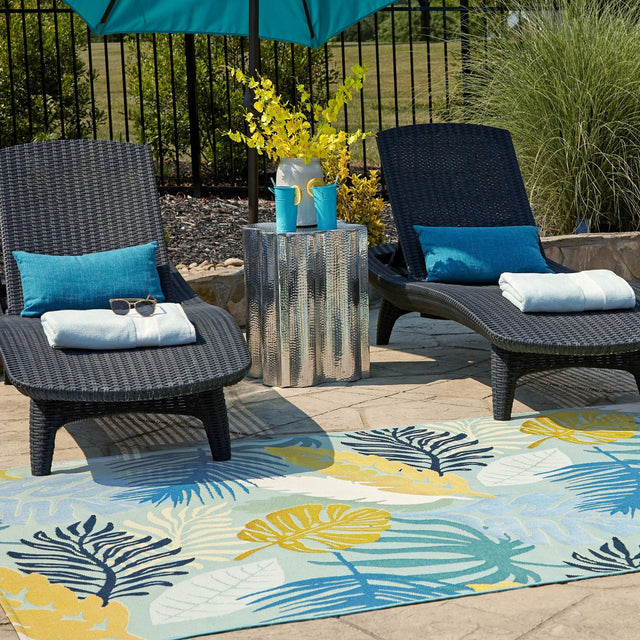 Multicolor 4' x 6' Outdoor Botanical Rectangle Area Rug Weather Resistant for Patio, Deck, Terrace, Balcony, Porch Polypropylene Garden Floral Tropical Carpet for Sale at Rug Engine