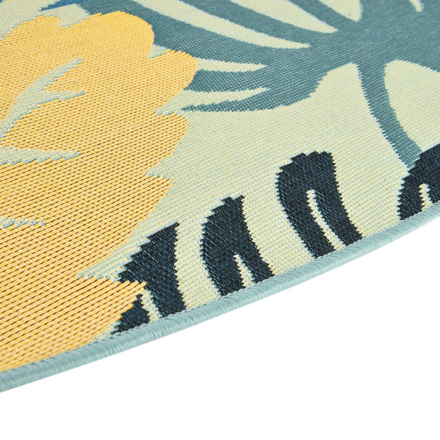Multicolor 7' 10 x 7' 10 Outdoor Botanical Round Area Rug Weather Resistant for Patio, Deck, Terrace, Balcony, Porch Polypropylene Garden Floral Tropical Carpet for Sale at Rug Engine