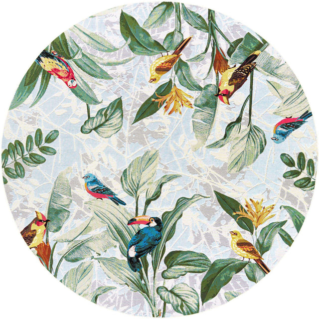 Multicolor 7' 10 x 7' 10 Outdoor Botanical Round Area Rug Weather Resistant for Patio, Deck, Terrace, Balcony, Porch Polypropylene Garden Floral Tropical Carpet for Sale at Rug Engine