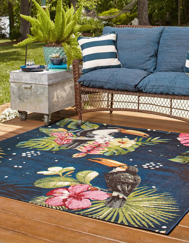 Multicolor 6' x 6' Outdoor Botanical Square Area Rug Weather Resistant for Patio, Deck, Terrace, Balcony, Porch Polypropylene Garden Floral Tropical Carpet for Sale at Rug Engine