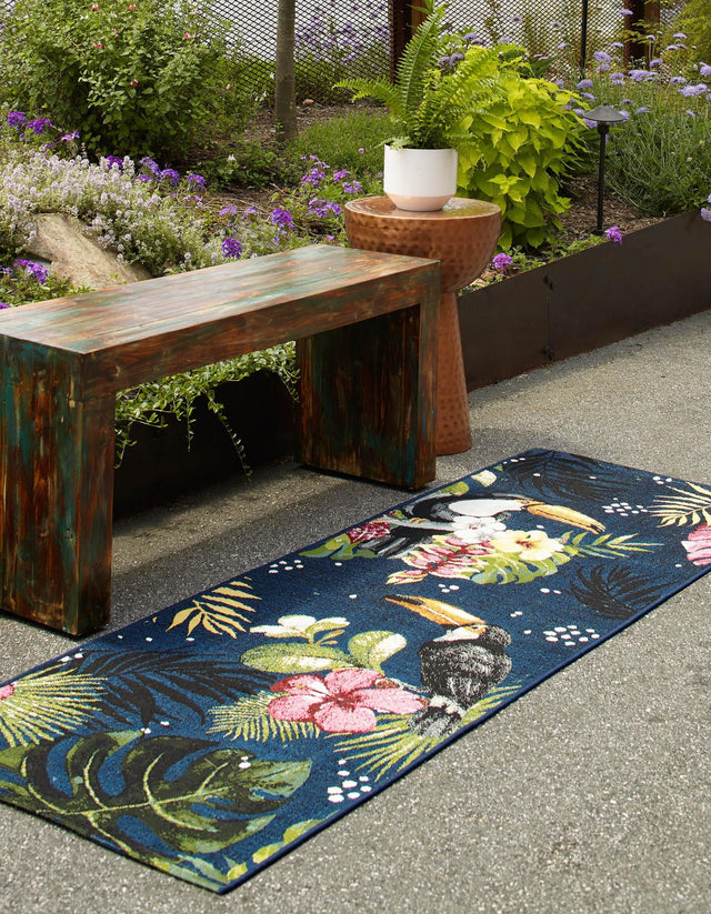 Multicolor 2' 7 x 5' 3 Outdoor Botanical Runner Area Rug Weather Resistant for Patio, Deck, Terrace, Balcony, Porch Polypropylene Garden Floral Tropical Carpet for Sale at Rug Engine