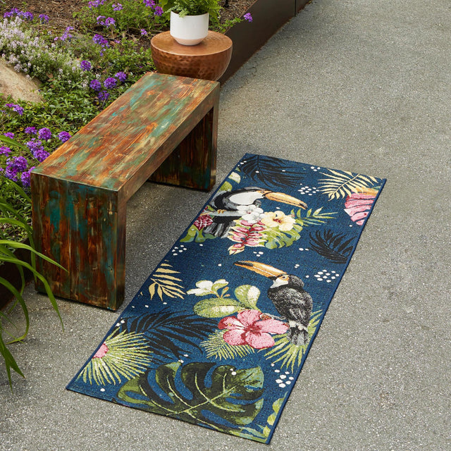 Multicolor 2' 7 x 5' 3 Outdoor Botanical Runner Area Rug Weather Resistant for Patio, Deck, Terrace, Balcony, Porch Polypropylene Garden Floral Tropical Carpet for Sale at Rug Engine