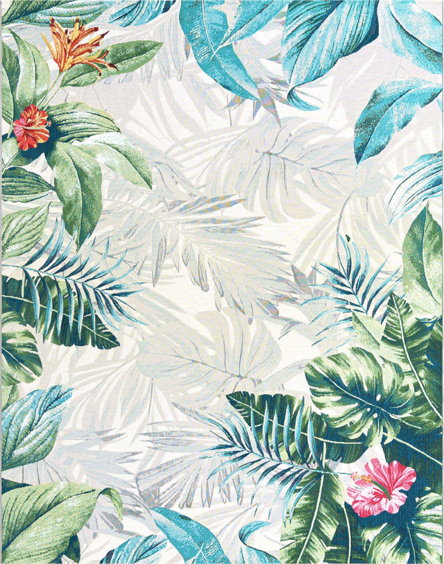 Multicolor 7' 10 x 10' Outdoor Botanical Rectangle Area Rug Weather Resistant for Patio, Deck, Terrace, Balcony, Porch Polypropylene Garden Floral Tropical Carpet for Sale at Rug Engine