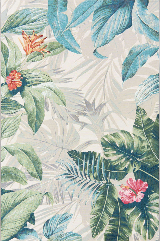 Multicolor 5' 3 x 8' Outdoor Botanical Rectangle Area Rug Weather Resistant for Patio, Deck, Terrace, Balcony, Porch Polypropylene Garden Floral Tropical Carpet for Sale at Rug Engine