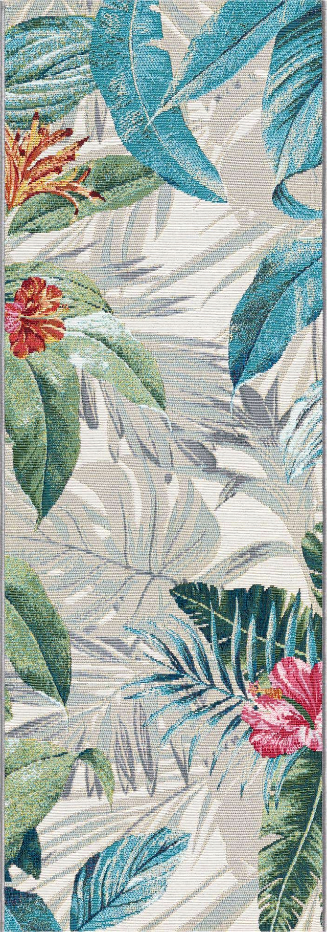Multicolor 2' x 6' Outdoor Botanical Runner Area Rug Weather Resistant for Patio, Deck, Terrace, Balcony, Porch Polypropylene Garden Floral Tropical Carpet for Sale at Rug Engine
