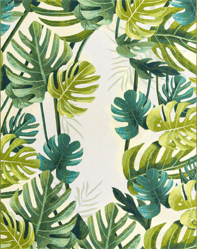 Green 7' 10 x 10' Outdoor Botanical Rectangle Area Rug Weather Resistant for Patio, Deck, Terrace, Balcony, Porch Polypropylene Garden Floral Tropical Carpet for Sale at Rug Engine