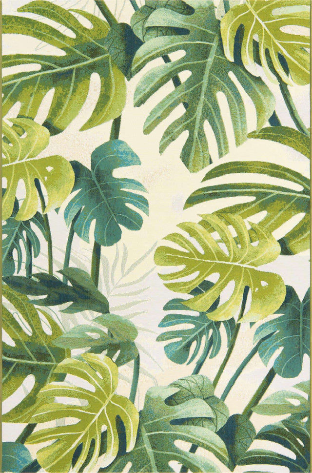 Green 5' 3 x 8' Outdoor Botanical Rectangle Area Rug Weather Resistant for Patio, Deck, Terrace, Balcony, Porch Polypropylene Garden Floral Tropical Carpet for Sale at Rug Engine