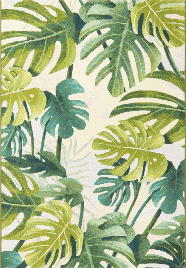 Green 4' x 6' Outdoor Botanical Rectangle Area Rug Weather Resistant for Patio, Deck, Terrace, Balcony, Porch Polypropylene Garden Floral Tropical Carpet for Sale at Rug Engine