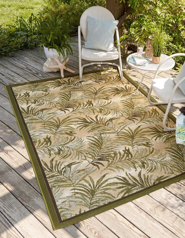 Green 2' x 3' Outdoor Botanical Rectangle Area Rug Weather Resistant for Patio, Deck, Terrace, Balcony, Porch Polypropylene Garden Floral Tropical Carpet for Sale at Rug Engine