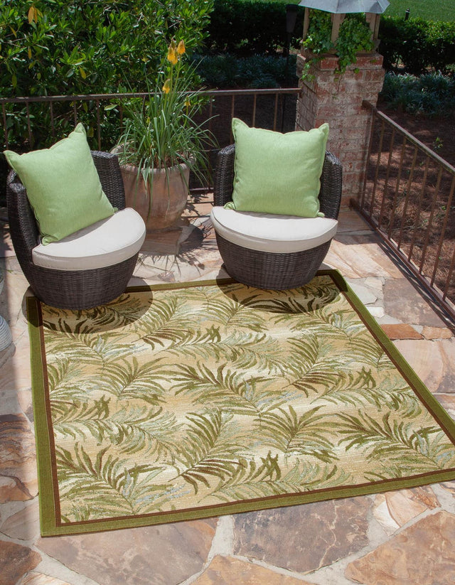 Green 6' x 6' Outdoor Botanical Square Area Rug Weather Resistant for Patio, Deck, Terrace, Balcony, Porch Polypropylene Garden Floral Tropical Carpet for Sale at Rug Engine