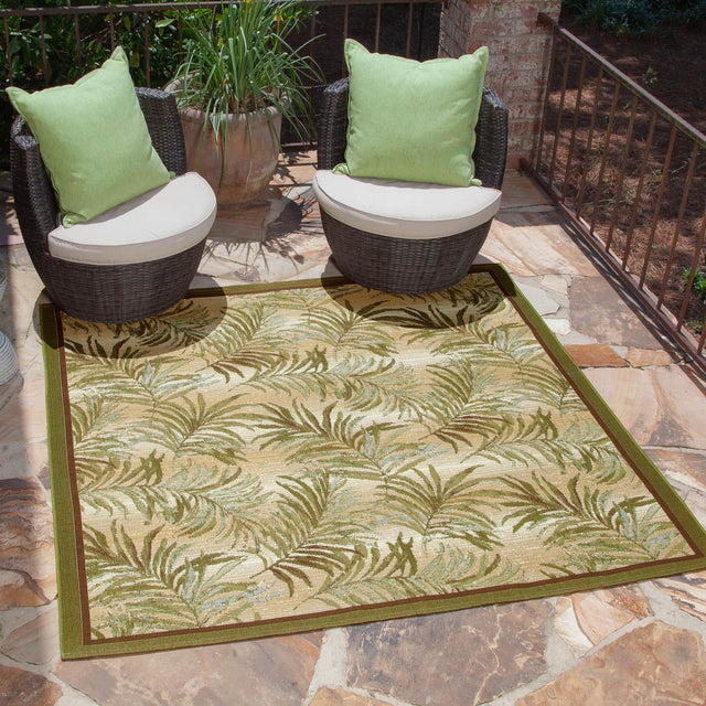 Green 6' x 6' Outdoor Botanical Square Area Rug Weather Resistant for Patio, Deck, Terrace, Balcony, Porch Polypropylene Garden Floral Tropical Carpet for Sale at Rug Engine