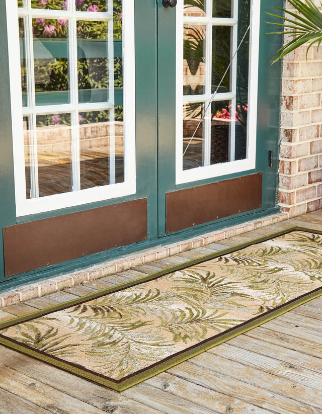 Green 2' 7 x 5' 3 Outdoor Botanical Runner Area Rug Weather Resistant for Patio, Deck, Terrace, Balcony, Porch Polypropylene Garden Floral Tropical Carpet for Sale at Rug Engine