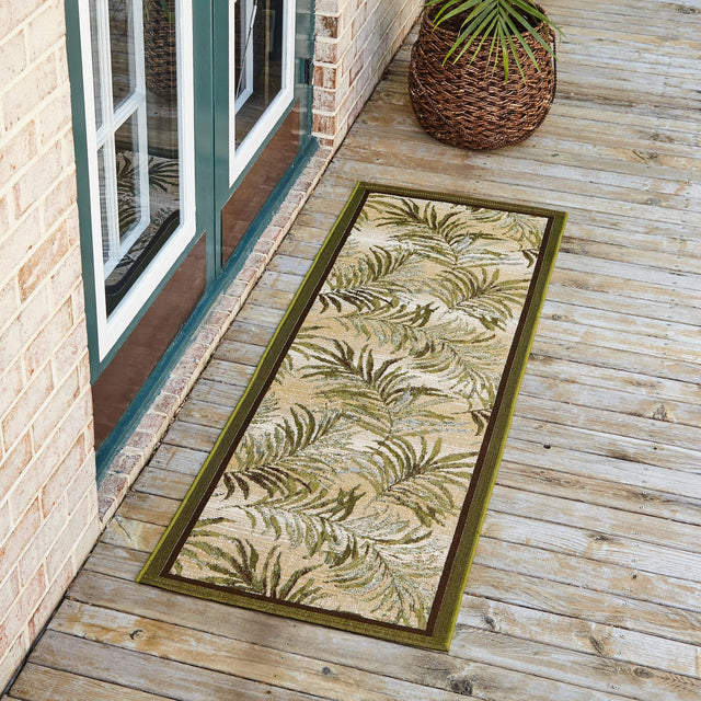 Green 2' 7 x 5' 3 Outdoor Botanical Runner Area Rug Weather Resistant for Patio, Deck, Terrace, Balcony, Porch Polypropylene Garden Floral Tropical Carpet for Sale at Rug Engine