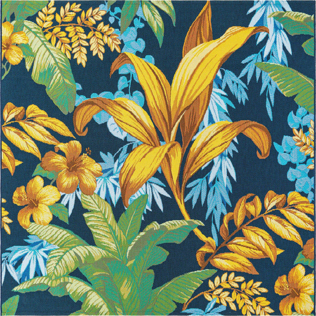 Multicolor 6' x 6' Outdoor Botanical Square Area Rug Weather Resistant for Patio, Deck, Terrace, Balcony, Porch Polypropylene Garden Floral Tropical Carpet for Sale at Rug Engine