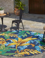Multicolor 5' 1 x 5' 1 Outdoor Botanical Round Area Rug Weather Resistant for Patio, Deck, Terrace, Balcony, Porch