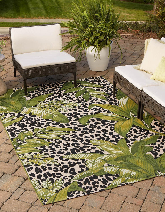 Green 10' x 14' 2 Outdoor Botanical Rectangle Area Rug Weather Resistant for Patio, Deck, Terrace, Balcony, Porch Polypropylene Garden Floral Tropical Carpet for Sale at Rug Engine