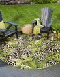 Green 10' x 10' Outdoor Botanical Round Area Rug Weather Resistant for Patio, Deck, Terrace, Balcony, Porch