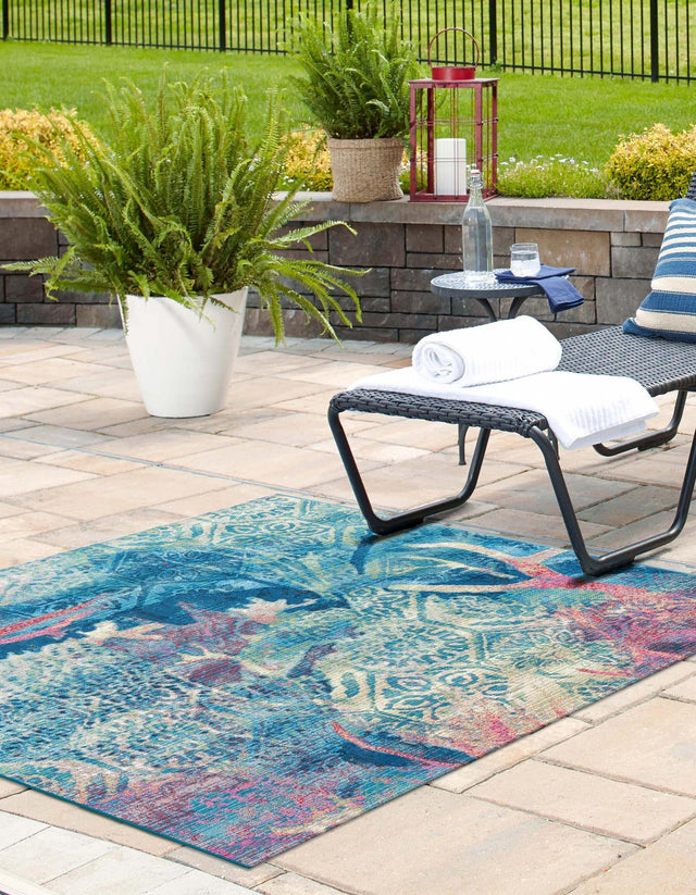 Multicolor 12' x 12' Outdoor Coastal Square Area Rug Weather Resistant for Patio, Deck, Terrace, Balcony, Porch 100% Polypropylene Coastal Decor Carpet for Sale at Rug Engine