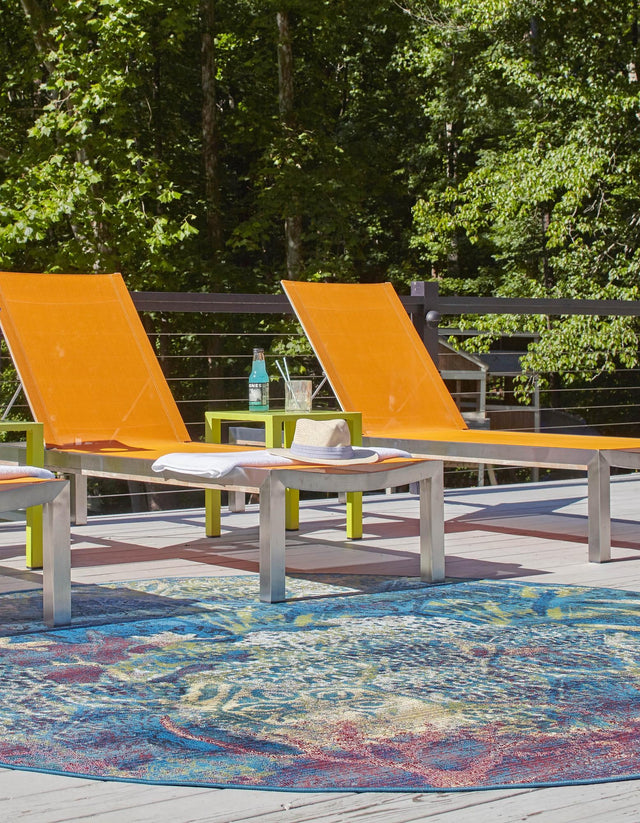 Multicolor 7' 10 x 7' 10 Outdoor Coastal Round Area Rug Weather Resistant for Patio, Deck, Terrace, Balcony, Porch 100% Polypropylene Coastal Decor Carpet for Sale at Rug Engine